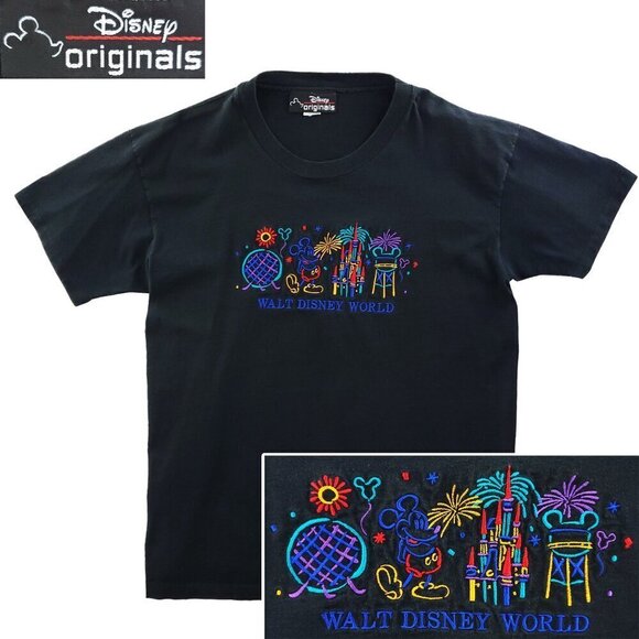 Walt Disney World Vintage T-Shirt Mickey Fireworks Embroidered Single Stitch 90s - Picture 1 of 12